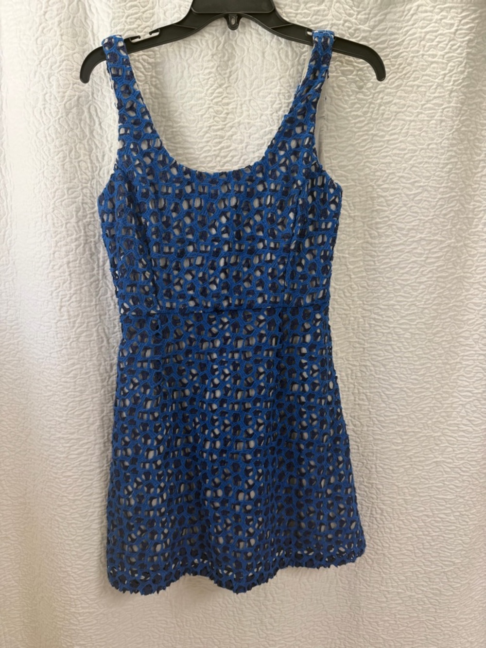 French Connection Blue Crochet Mini Dress